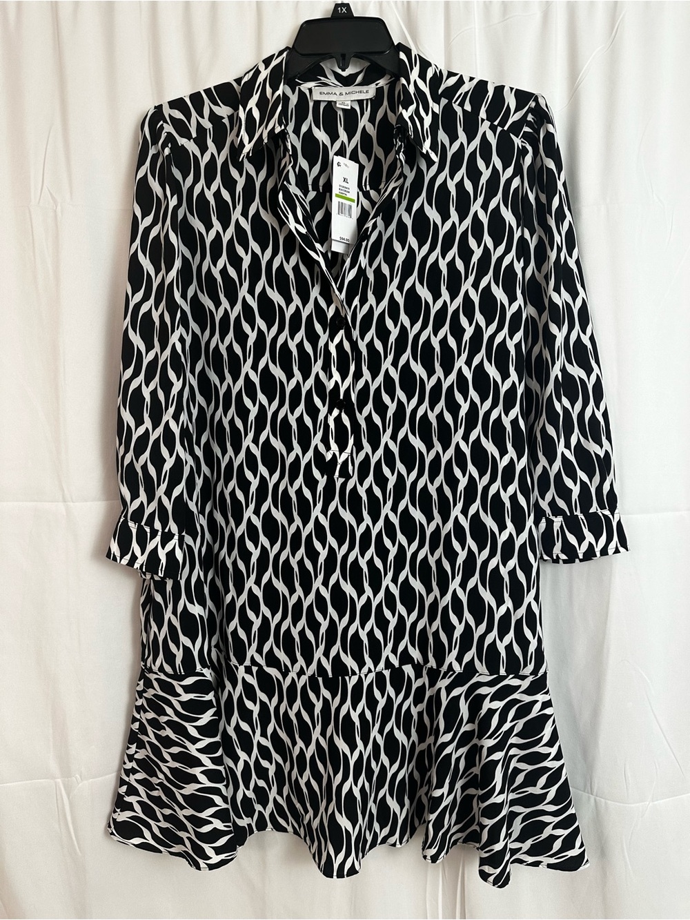 Emma & Michele Black and White Geometric Midi Dress NWT